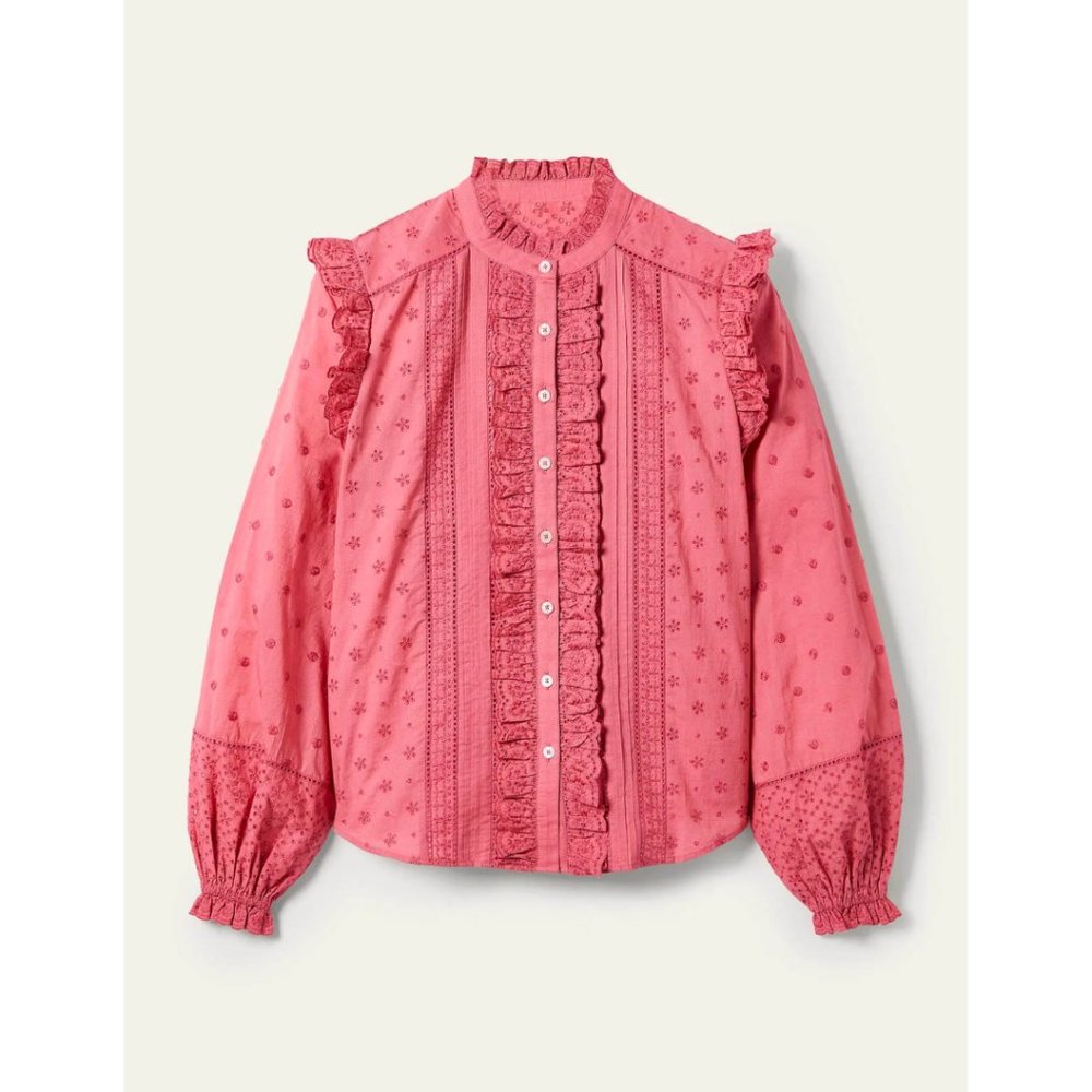 Boden Iris Broderie Shirt Dusty Red | Size 4